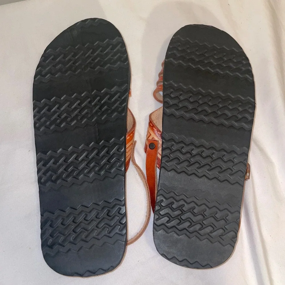 Don Porfirio Leather Huarache Sandals Tan Greek Key Etched Mens 8